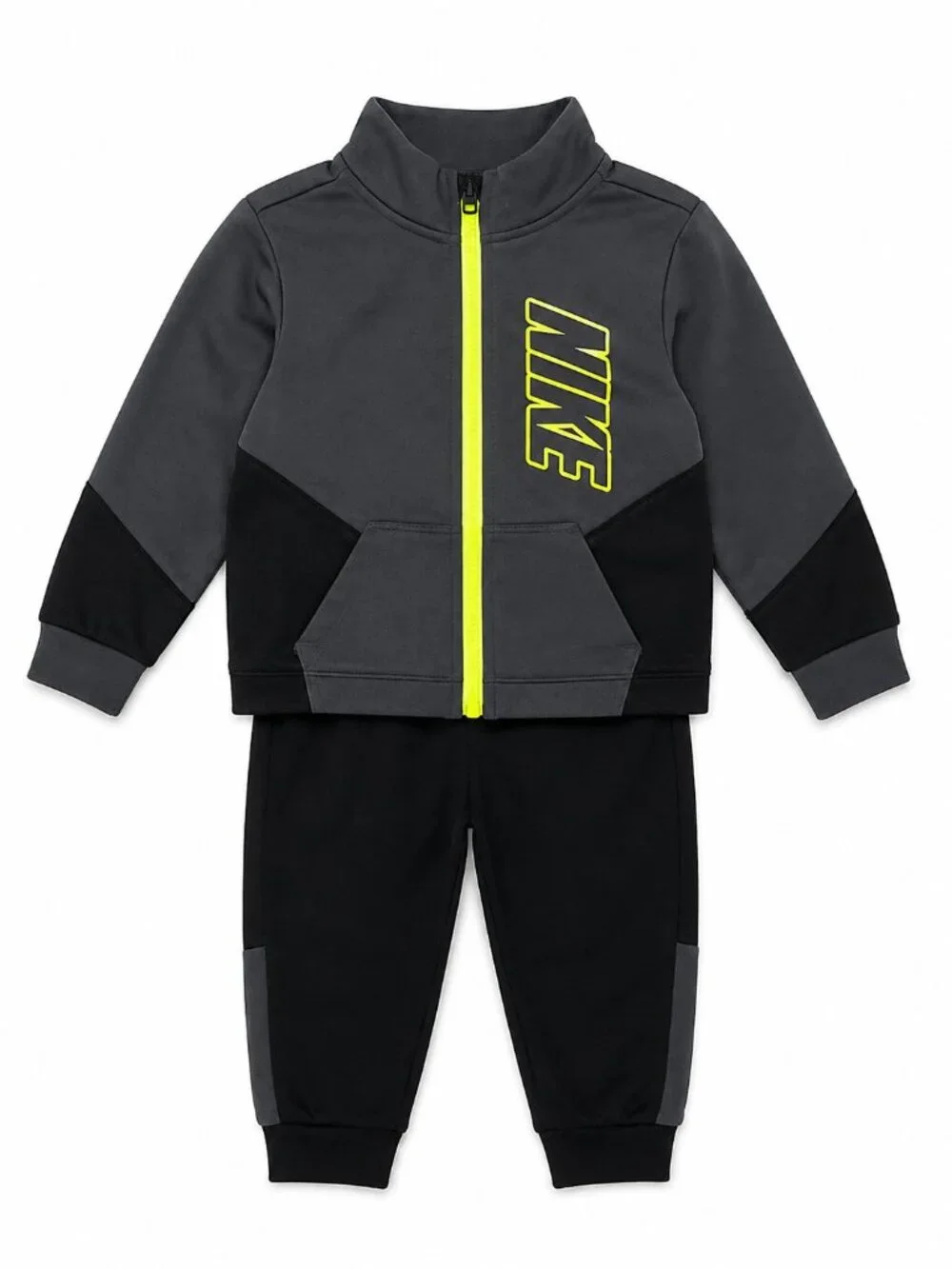 NWT Nike Toddler Boys Jogger Set Size 18 Months Gray Black Neon Full Zip Outfit